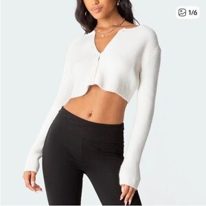 Edikted Otto Cropped Cardigan in White